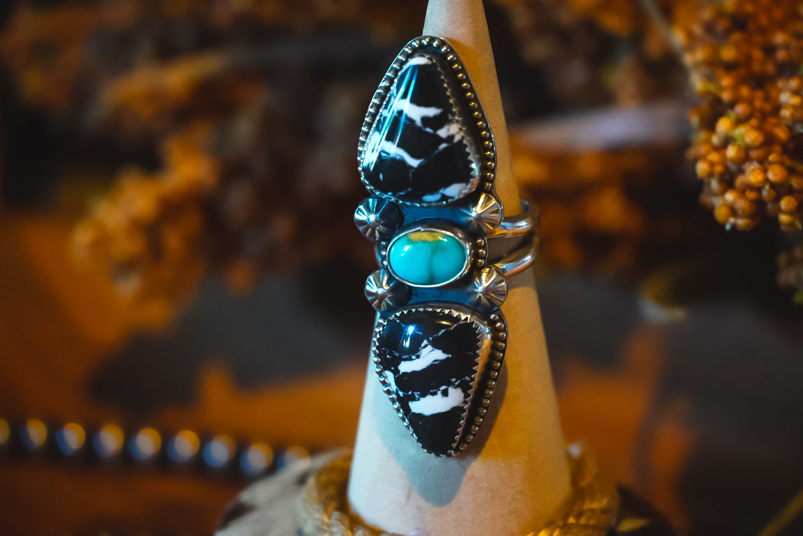 Heirloom Weight Handmade Sterling Silver White Buffalo & Royston Turquoise Ring | Western Statement Ring | Size 7