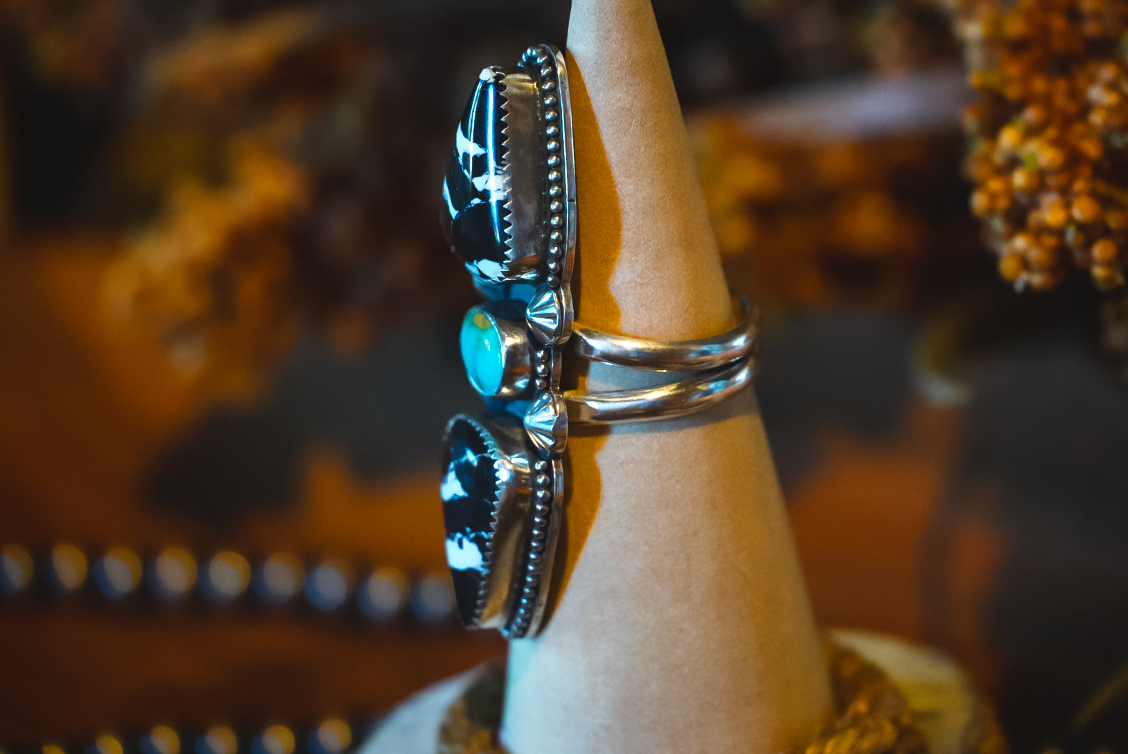 Heirloom Weight Handmade Sterling Silver White Buffalo & Royston Turquoise Ring | Western Statement Ring | Size 7