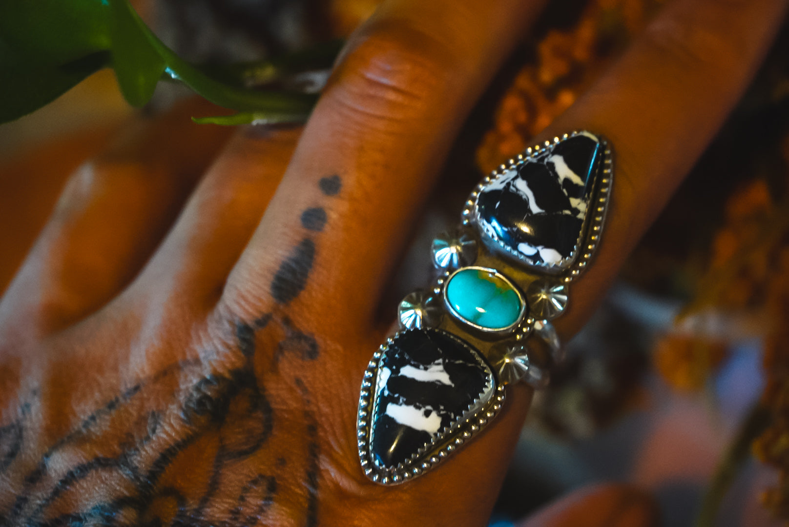 Heirloom Weight Handmade Sterling Silver White Buffalo & Royston Turquoise Ring | Western Statement Ring | Size 7