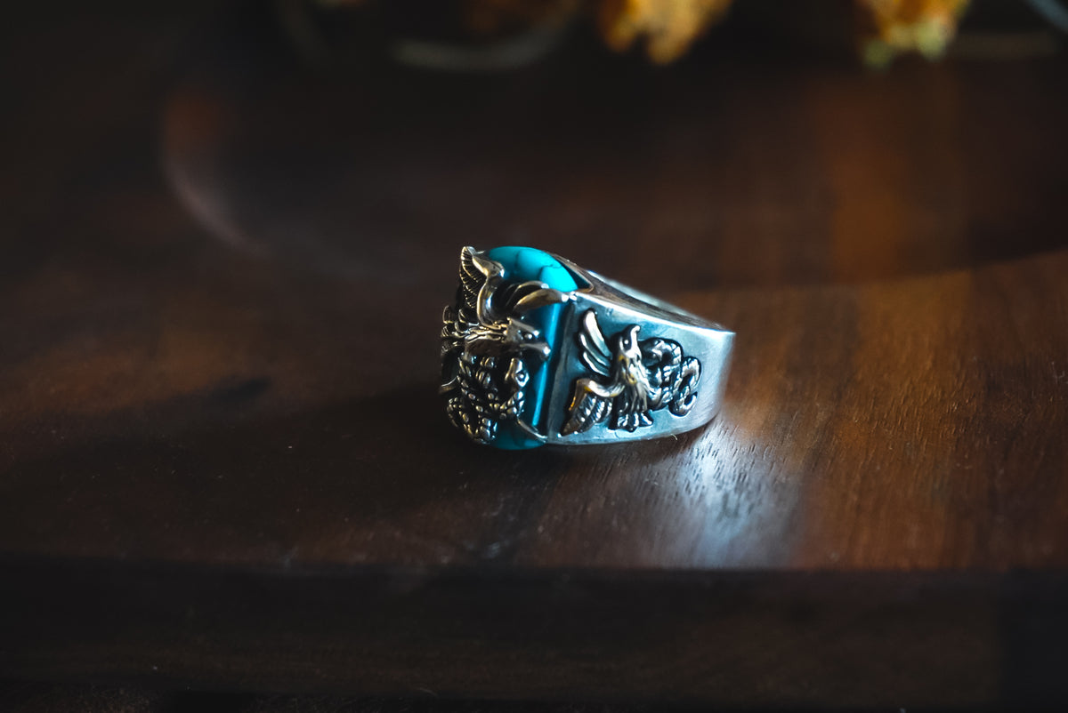 Personal "Destash" Collection | Men’s Sterling Silver Eagle Ring with Blue Stone | Size 10