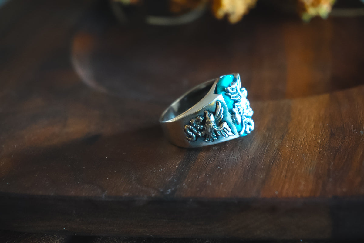 Personal "Destash" Collection | Men’s Sterling Silver Eagle Ring with Blue Stone | Size 10