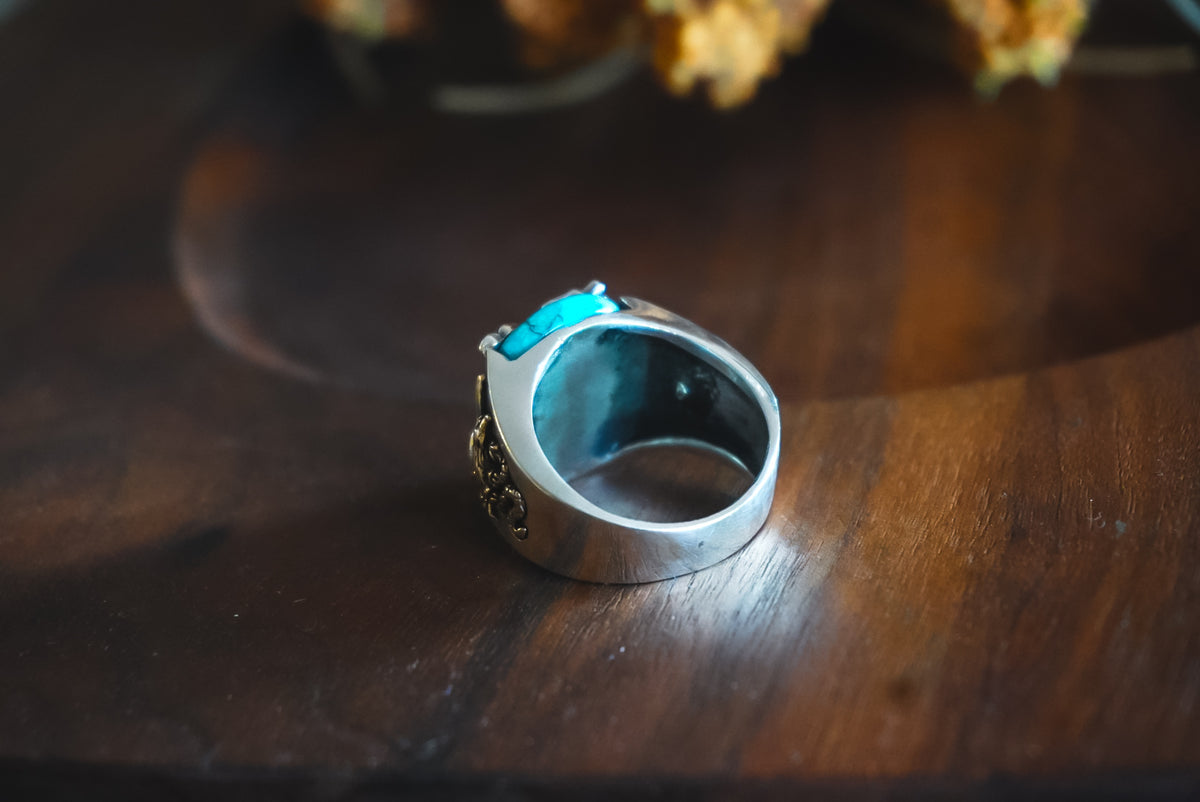 Personal "Destash" Collection | Men’s Sterling Silver Eagle Ring with Blue Stone | Size 10