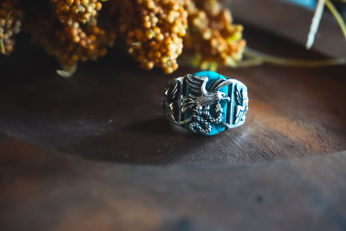 Personal "Destash" Collection | Men’s Sterling Silver Eagle Ring with Blue Stone | Size 10