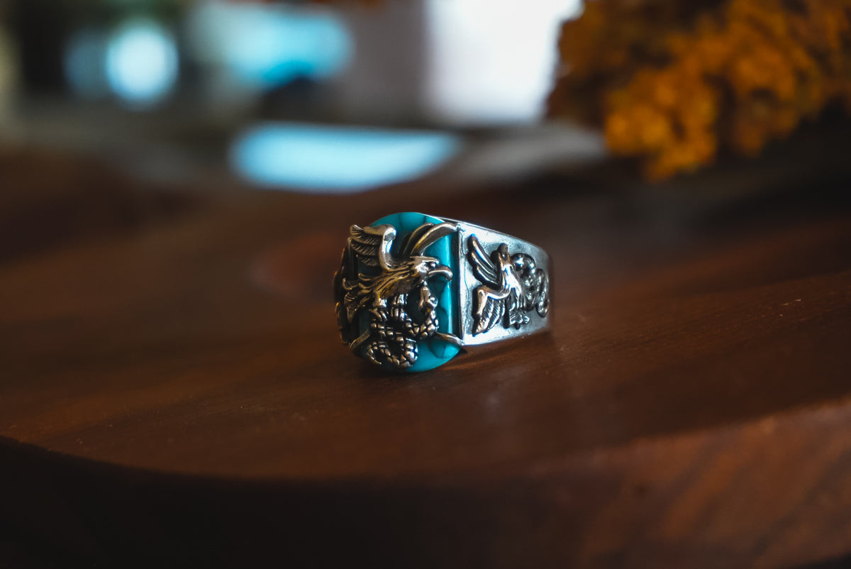 Personal "Destash" Collection | Men’s Sterling Silver Eagle Ring with Blue Stone | Size 10