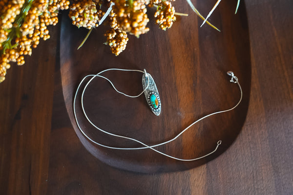Heirloom Weight Handmade Sterling Silver Kingman Turquoise Necklace | 18" Snake Chain | Western Pendant Necklace