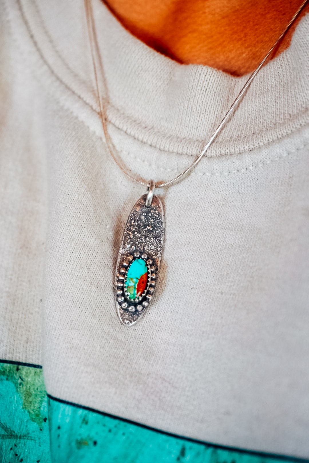 Heirloom Weight Handmade Sterling Silver Kingman Turquoise Necklace | 18" Snake Chain | Western Pendant Necklace