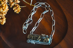 19" | Heirloom Weight Handmade Sterling Silver Josephinite Necklace | Handmade Chain | Floral Western Statement Necklace