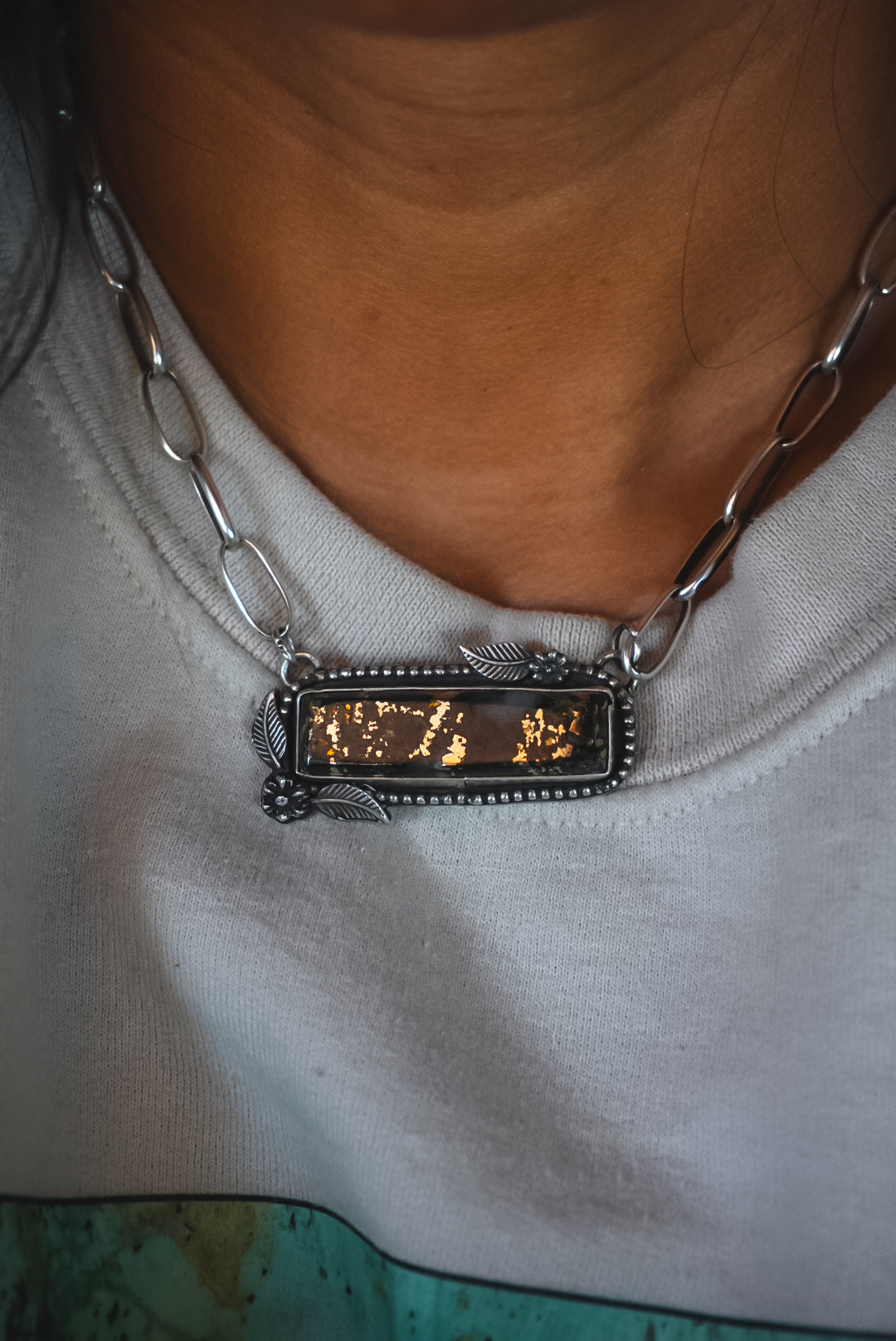 19" | Heirloom Weight Handmade Sterling Silver Josephinite Necklace | Handmade Chain | Floral Western Statement Necklace
