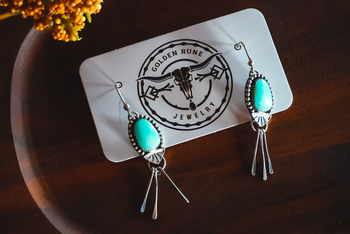 Handmade Sterling Silver Alpine Turquoise Earrings | Western Statement Dangle Earrings