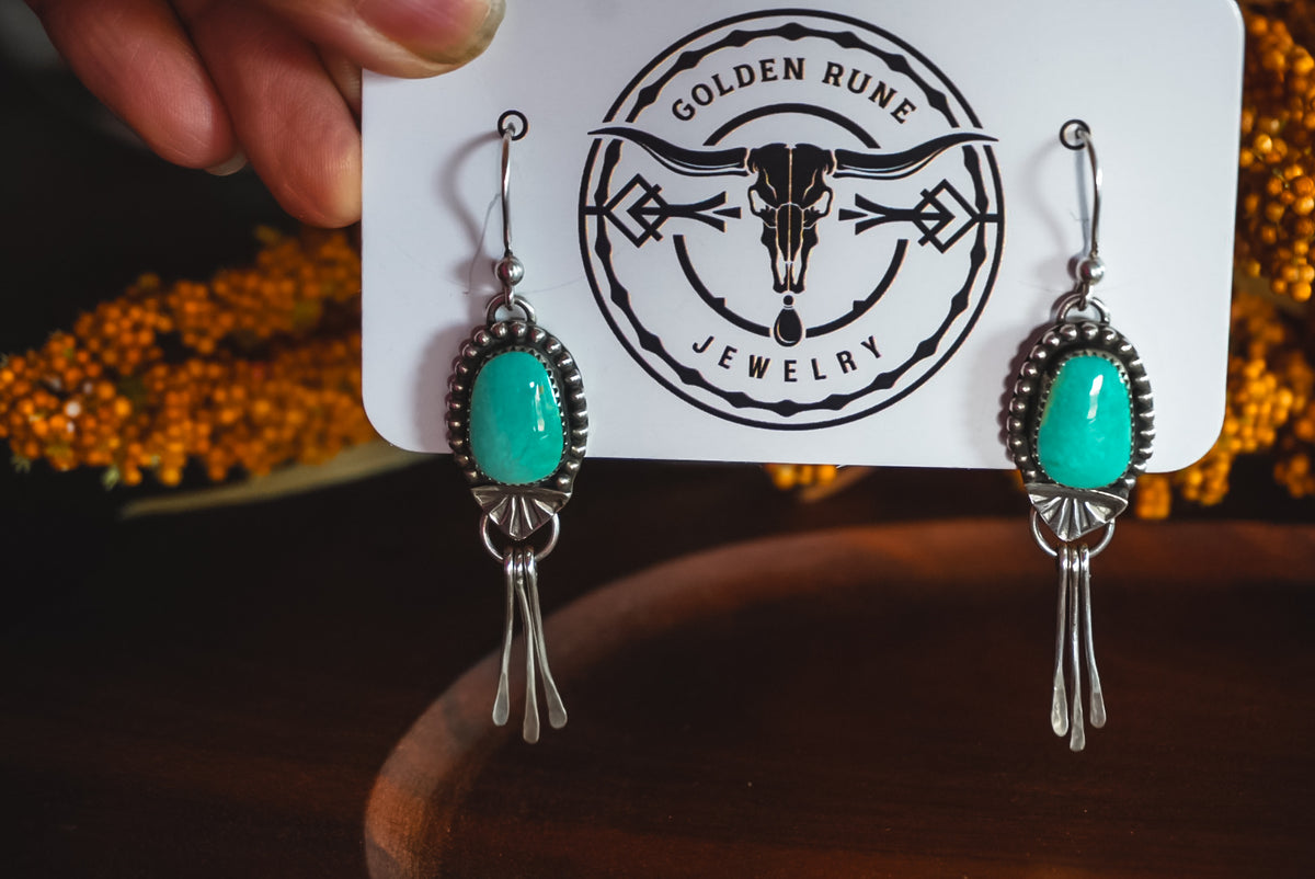 Handmade Sterling Silver Alpine Turquoise Earrings | Western Statement Dangle Earrings
