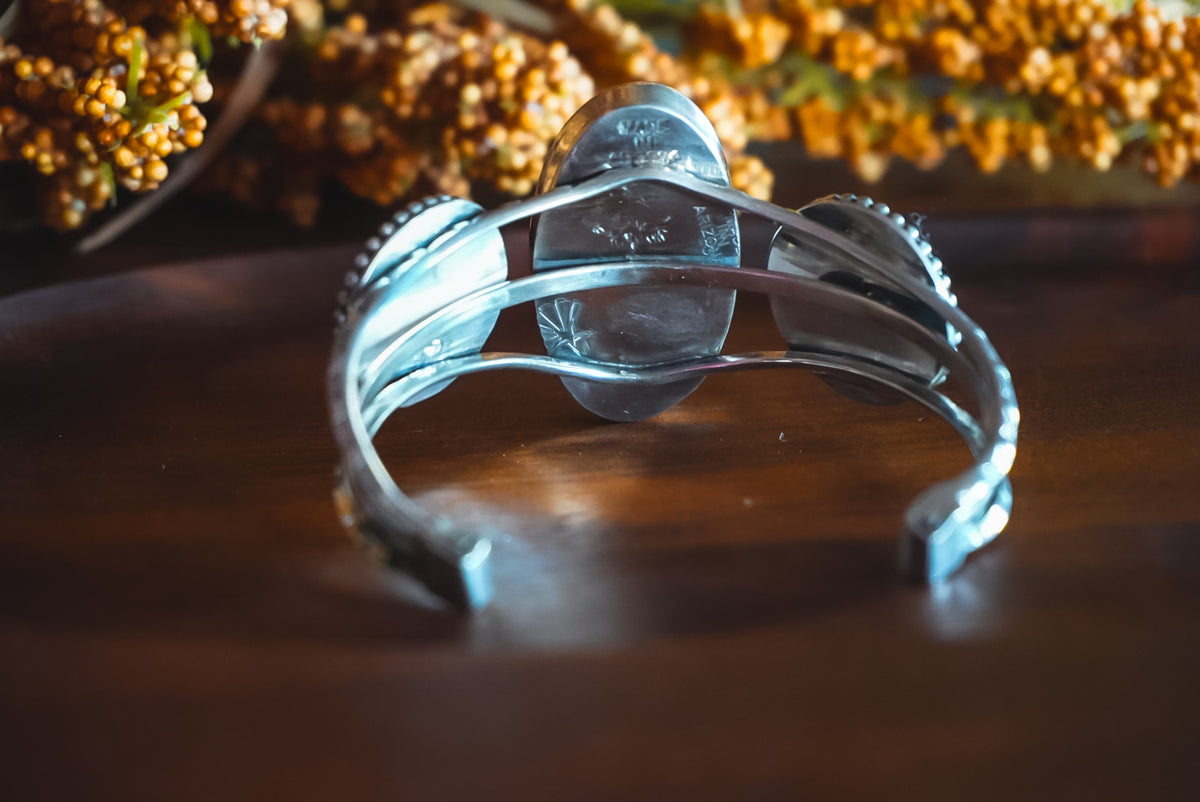 Adjustable | Heirloom Weight Handmade Sterling Silver Kingman Turquoise & Mercury Dime Cuff Bracelet | Western Statement Cuff