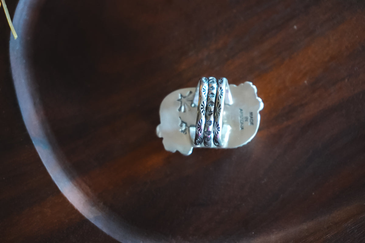 Size 10.5 | Heirloom Weight Handmade Sterling Silver Royston Turquoise Ring | Hand-Stamped Western Statement Ring