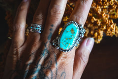 Size 10.5 | Heirloom Weight Handmade Sterling Silver Royston Turquoise Ring | Hand-Stamped Western Statement Ring