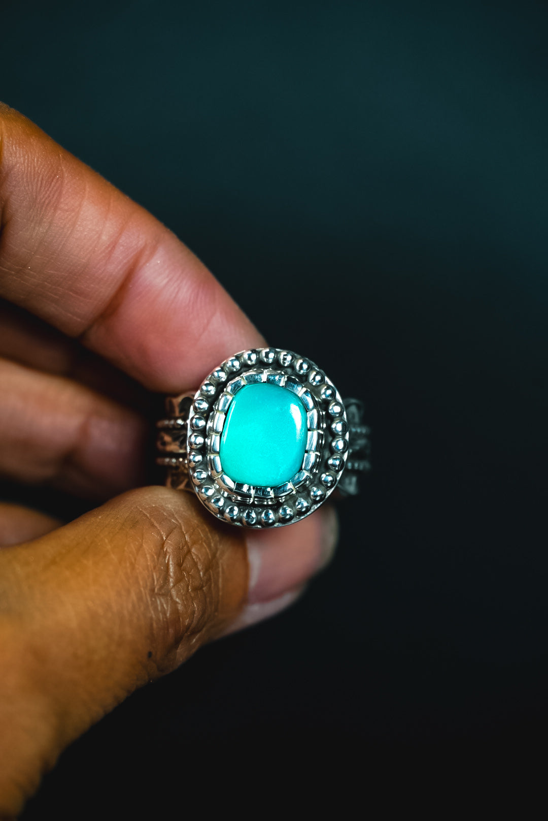 Size 8 | Heirloom Weight Handmade Sterling Silver Royston Turquoise Ring | Hand-Stamped Western Statement Ring