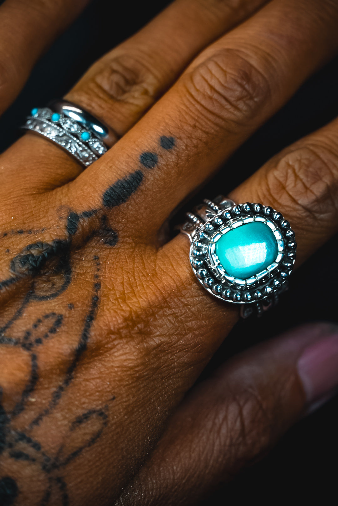 Size 8 | Heirloom Weight Handmade Sterling Silver Royston Turquoise Ring | Hand-Stamped Western Statement Ring