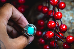 Size 8 | Heirloom Weight Handmade Sterling Silver Royston Turquoise Ring | Hand-Stamped Western Statement Ring