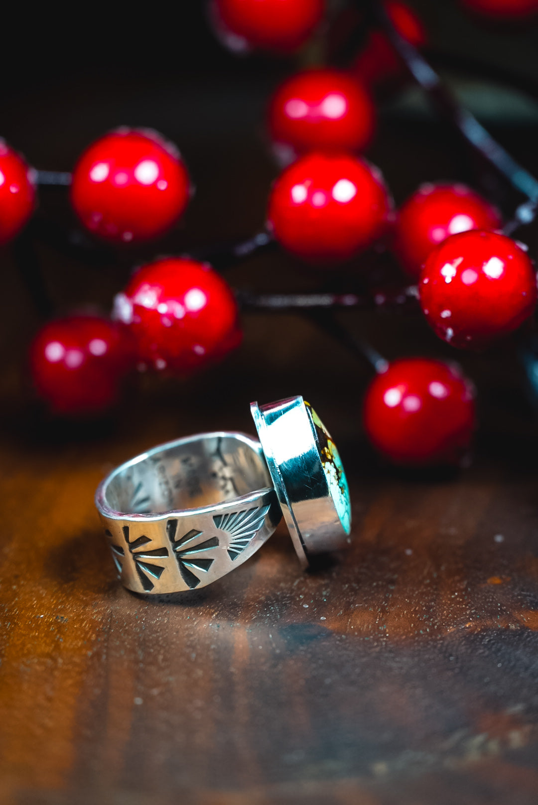 Size 6.75 | Heirloom Weight Handmade Sterling Silver Moon River Turquoise Ring | Hand-Stamped Western Statement Ring