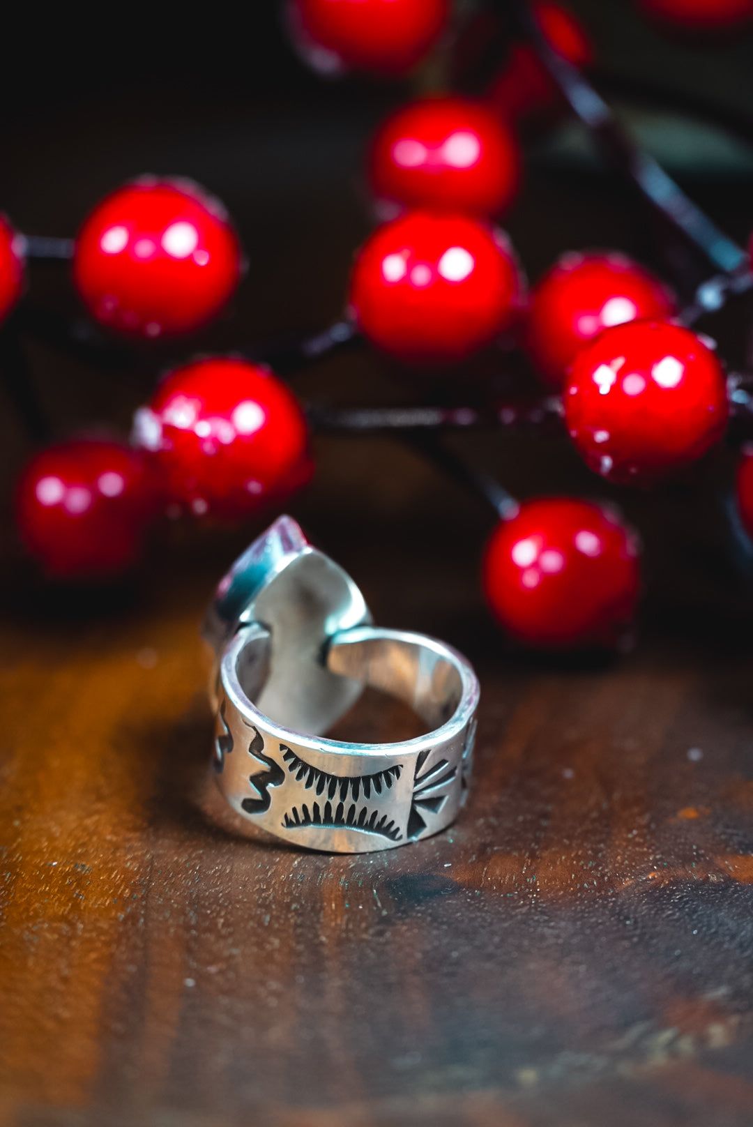 Size 6.75 | Heirloom Weight Handmade Sterling Silver Moon River Turquoise Ring | Hand-Stamped Western Statement Ring