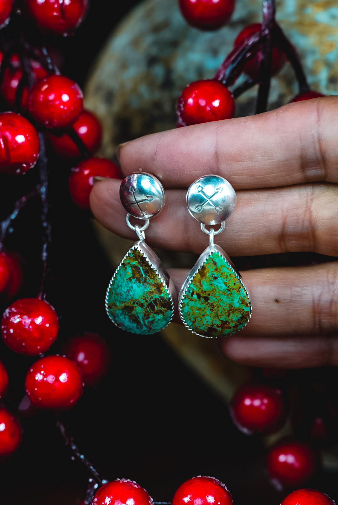 Handmade Sterling Silver Campitos Turquoise Earrings | Western Statement Arrow Stud Earrings