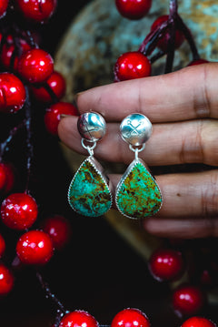 Handmade Sterling Silver Campitos Turquoise Earrings | Western Statement Arrow Stud Earrings