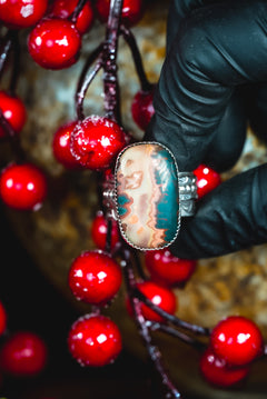 Size 8.5 | Heirloom Weight Handmade Sterling Silver Idaho Sunset Jasper Ring | Hand-Stamped Western Statement Ring