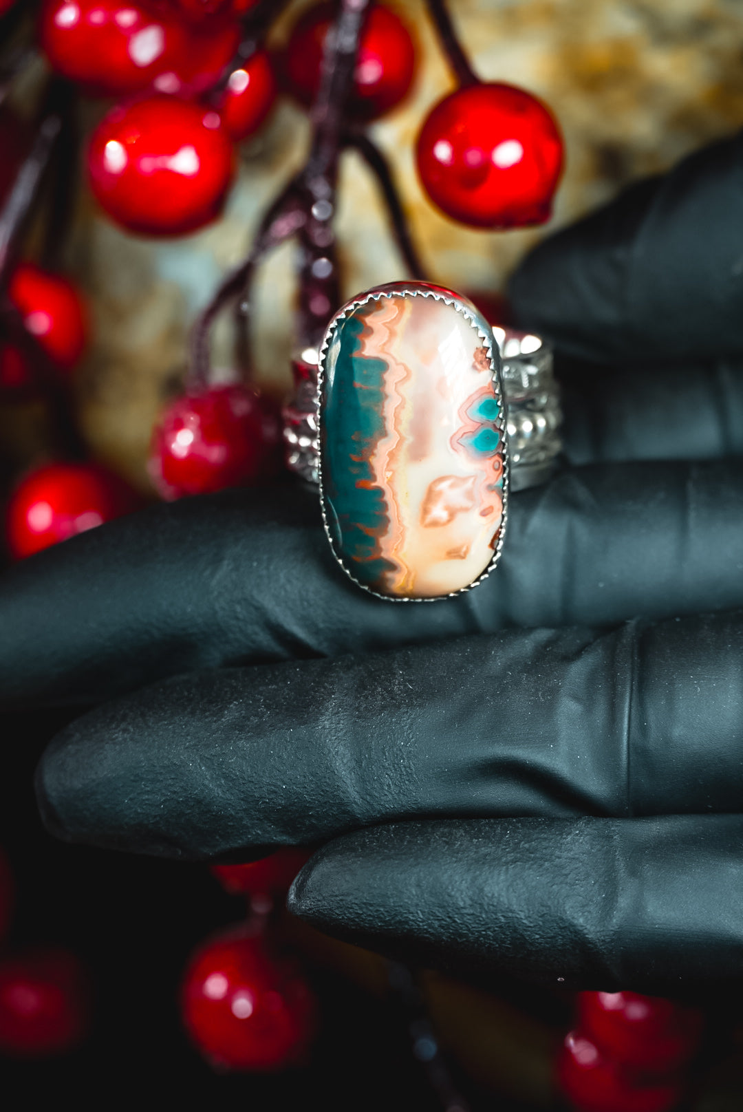 Size 8.5 | Heirloom Weight Handmade Sterling Silver Idaho Sunset Jasper Ring | Hand-Stamped Western Statement Ring