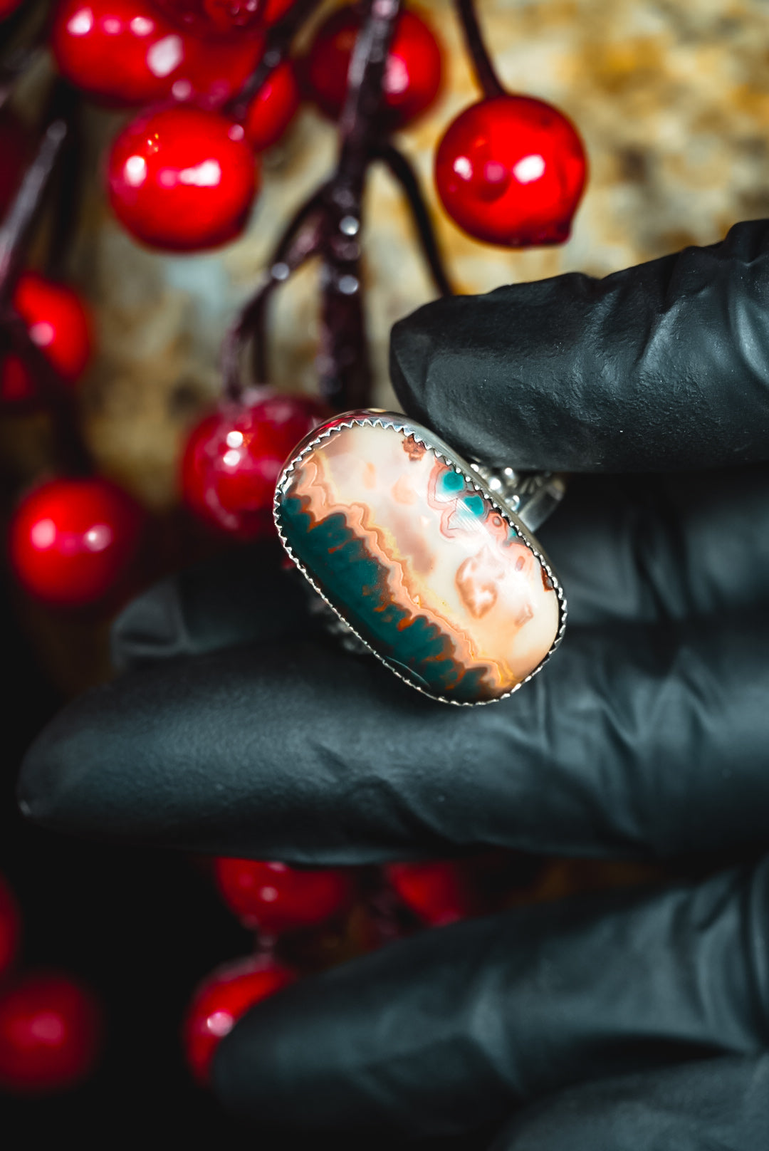Size 8.5 | Heirloom Weight Handmade Sterling Silver Idaho Sunset Jasper Ring | Hand-Stamped Western Statement Ring