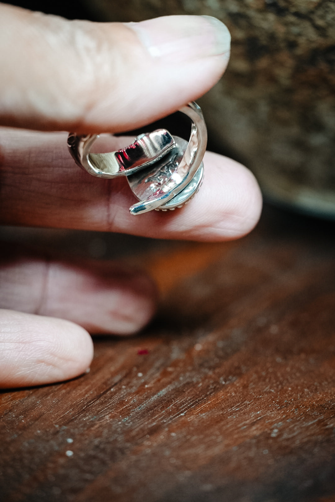 Size 7.5 | Heirloom Weight Handmade Sterling Silver Ribbon Royston Turquoise Ring | Hand-Stamped Western Daily Ring
