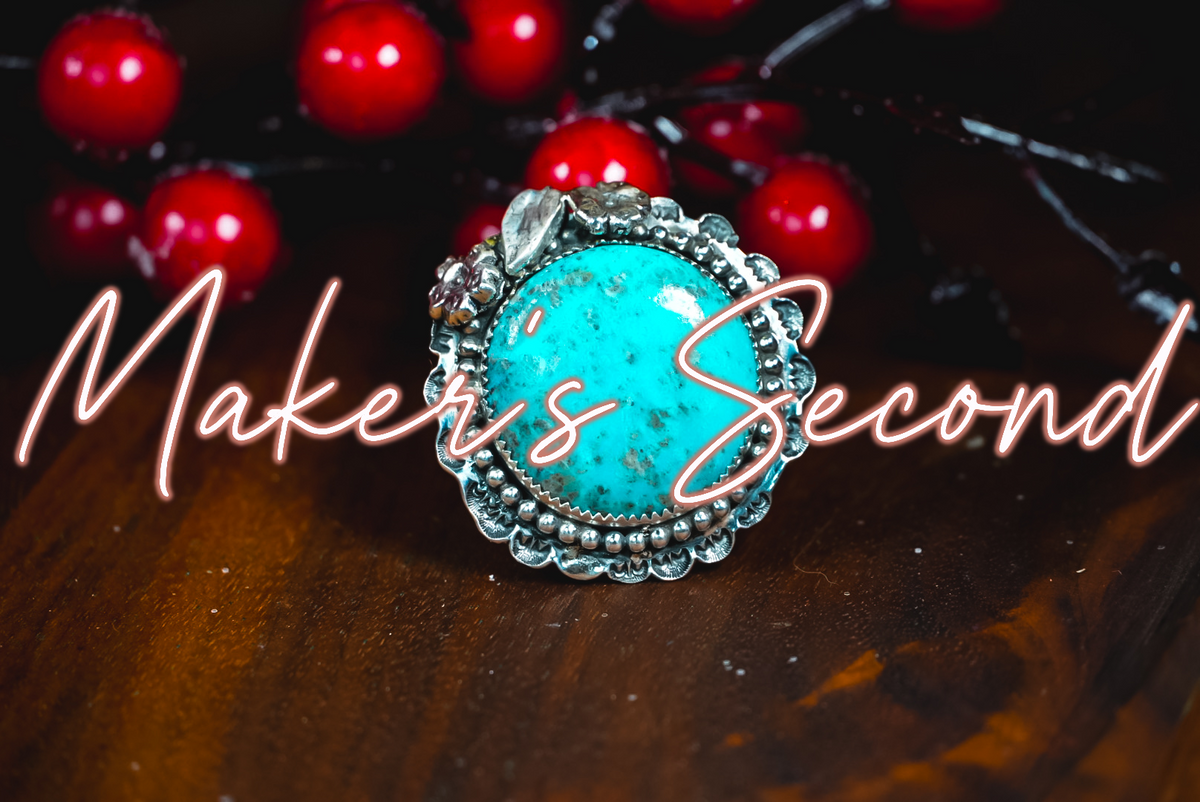 Size Adjustable | Everyday Weight Handmade Sterling Silver Kingman Turquoise Ring | Hand-Stamped Western Statement Ring