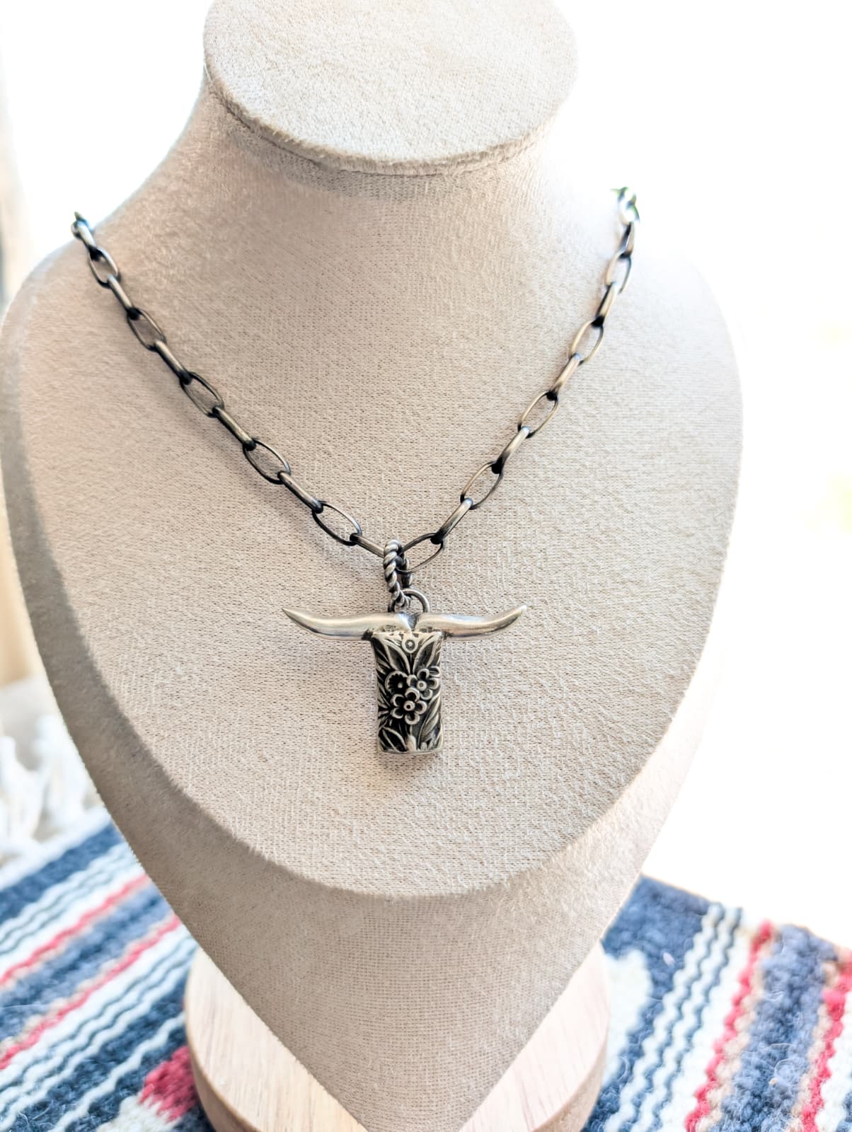 Navajo James Begay Sterling Silver Steer Necklace