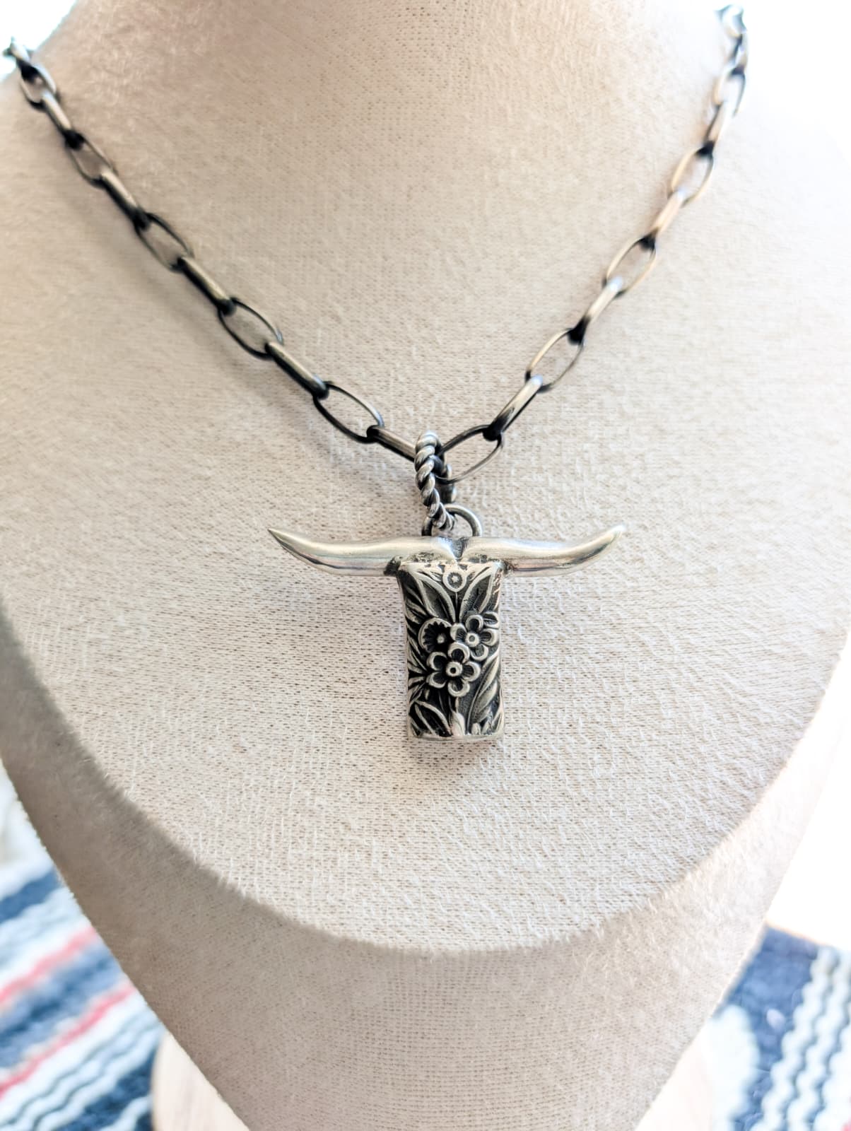Navajo James Begay Sterling Silver Steer Necklace