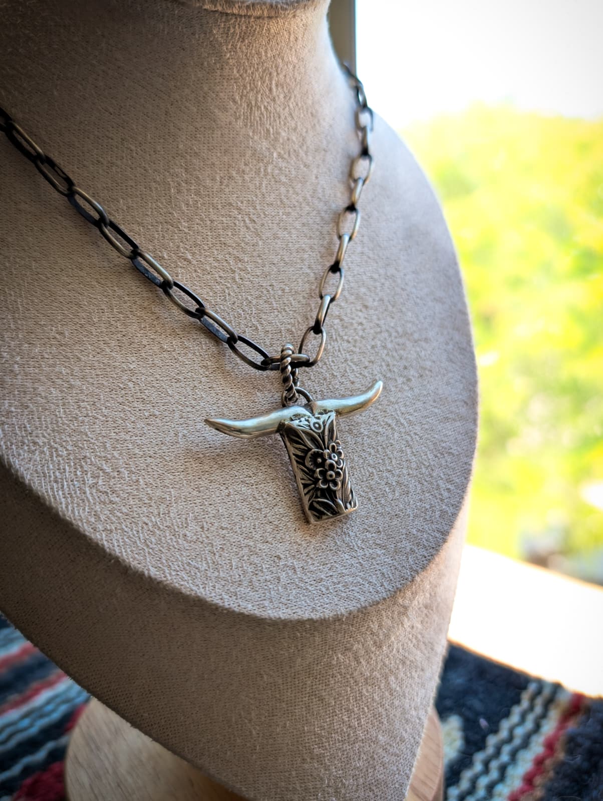Navajo James Begay Sterling Silver Steer Necklace