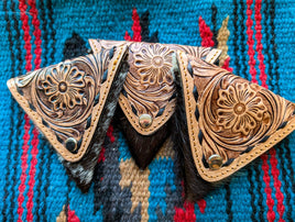 Blossom Tooled Leather & Cowhide Jewelry Pouch