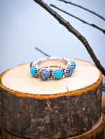 Beautiful Handmade Sterling Silver Pink Dahlia Eternity Band Size 6