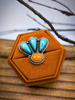 Beautiful Artisan Made Sterling Silver Kingman Turquoise & Spiny Oyster size 5.75