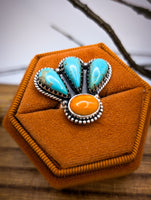 Beautiful Artisan Made Sterling Silver Kingman Turquoise & Spiny Oyster size 5.75