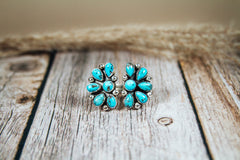 Handmade Sterling Silver Twin Bloom Kingman Turquoise Ring | Adjustable Size 8–12