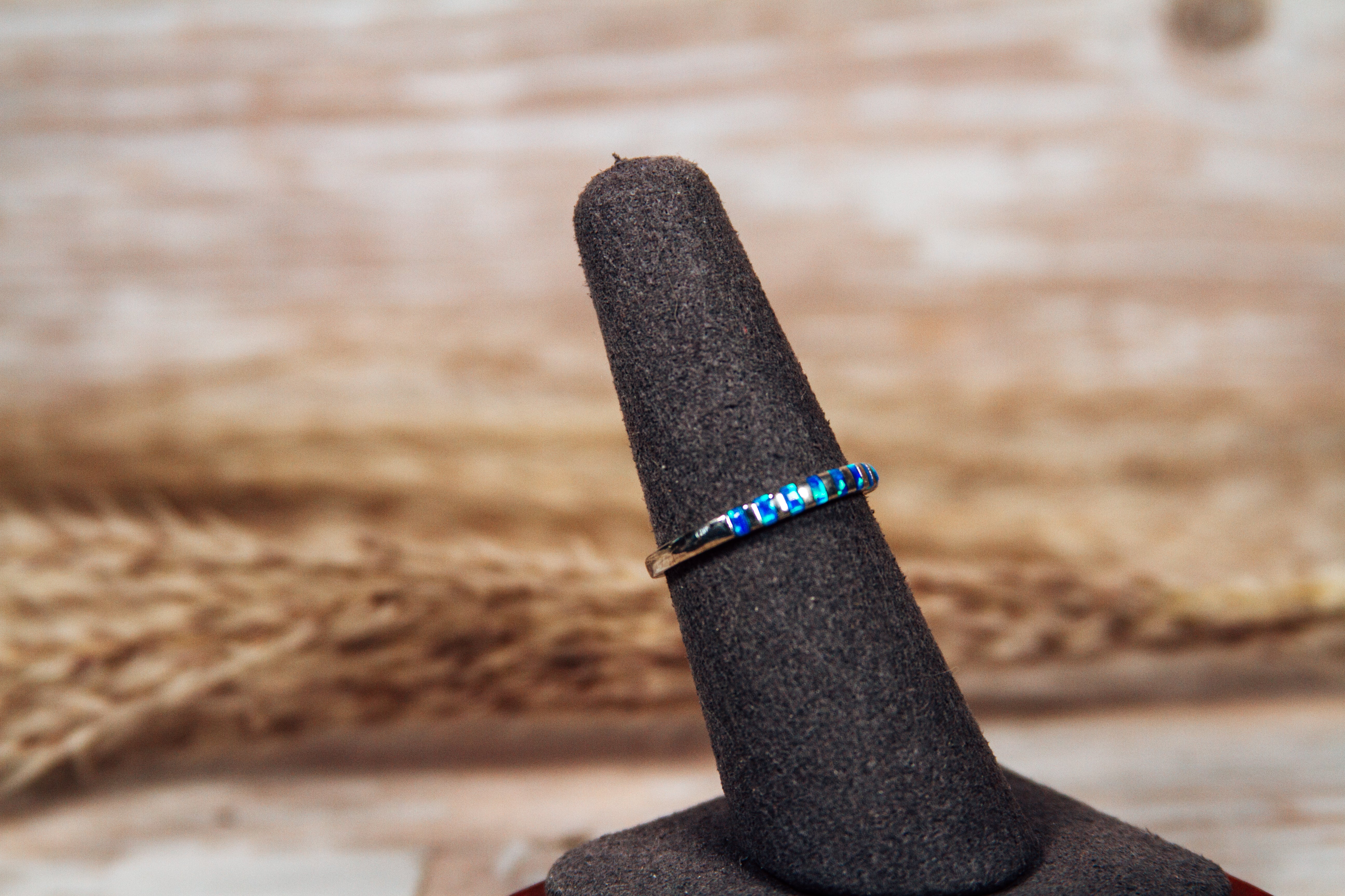 Zuni Lab Opal Inlay Sterling Silver Band Size 7