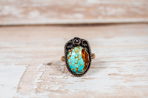 Handmade Royston Turquoise Sterling Silver Ring sz 8