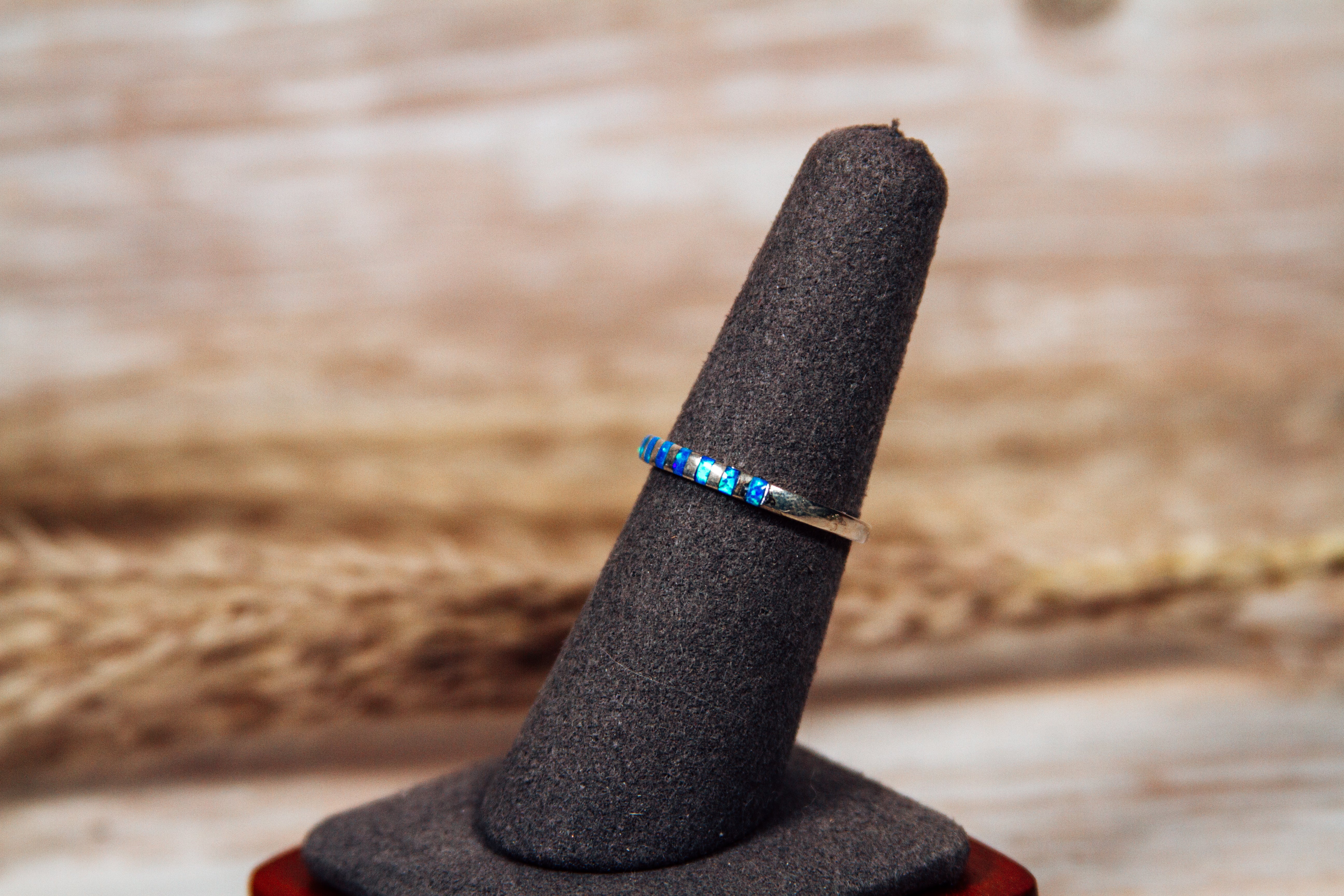 Zuni Lab Opal Inlay Sterling Silver Band Size 7