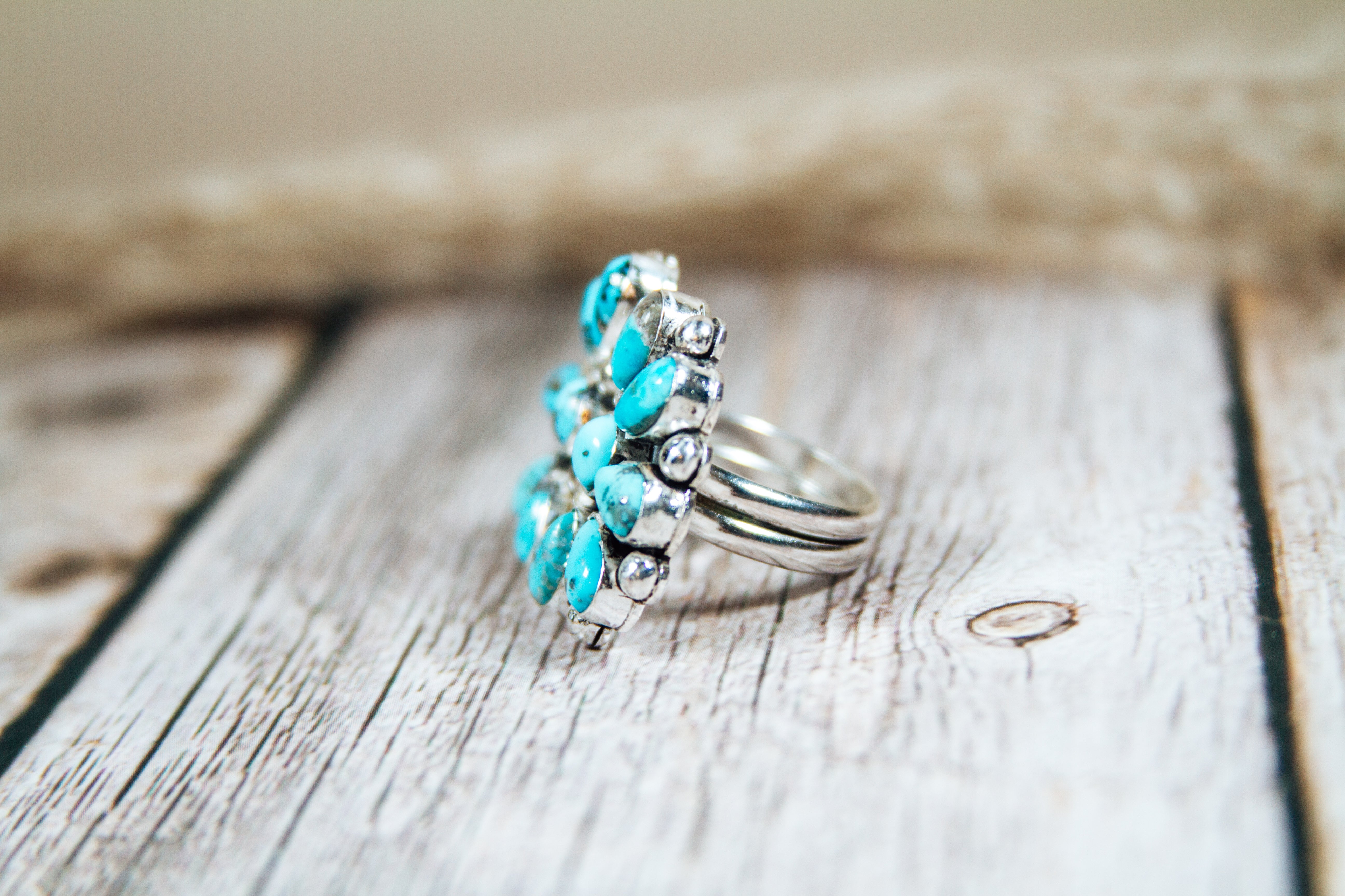 Handmade Sterling Silver Twin Bloom Kingman Turquoise Ring | Adjustable Size 8–12