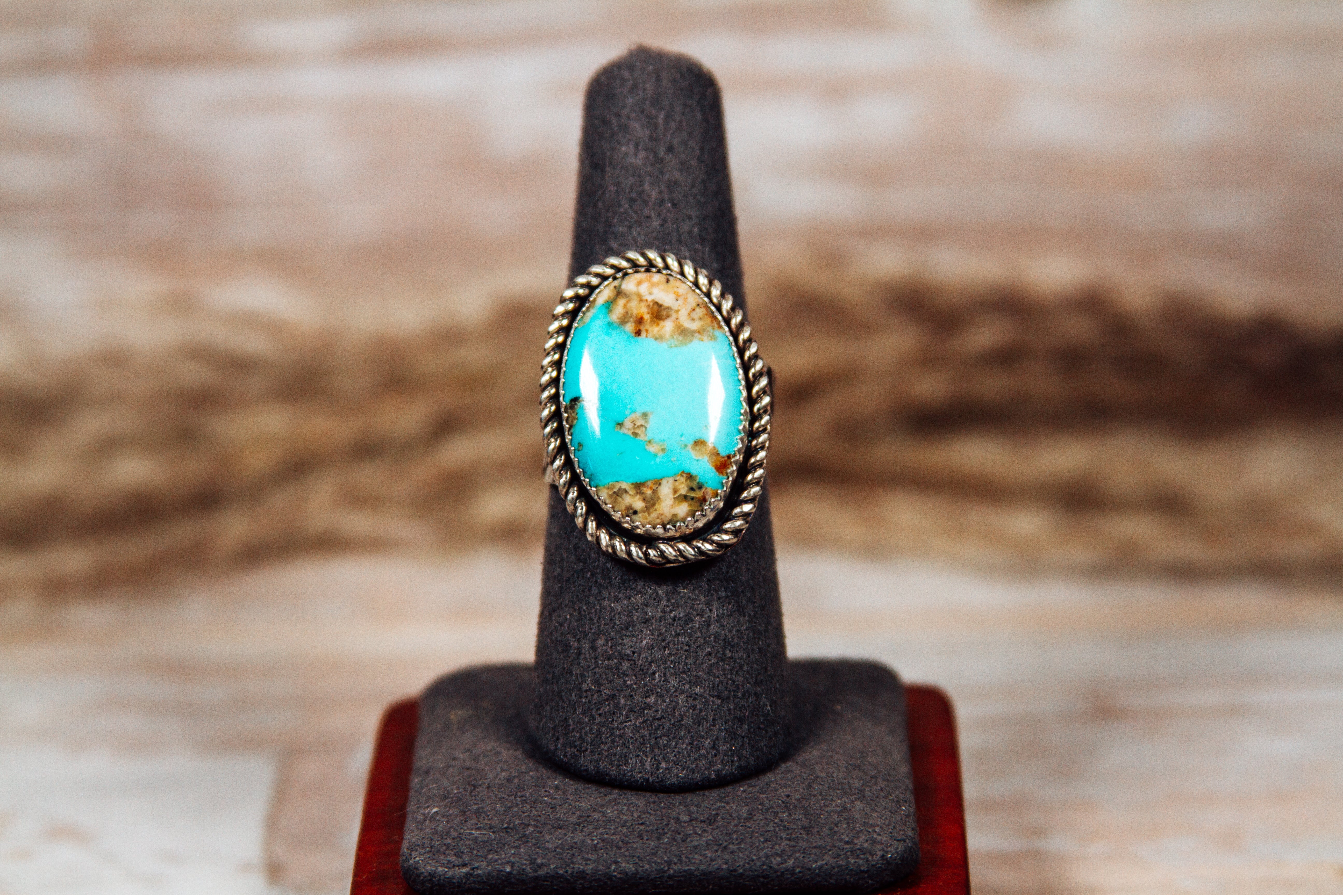 Kingman Turquoise Sterling Silver with Copper Accents Ring size 7.75