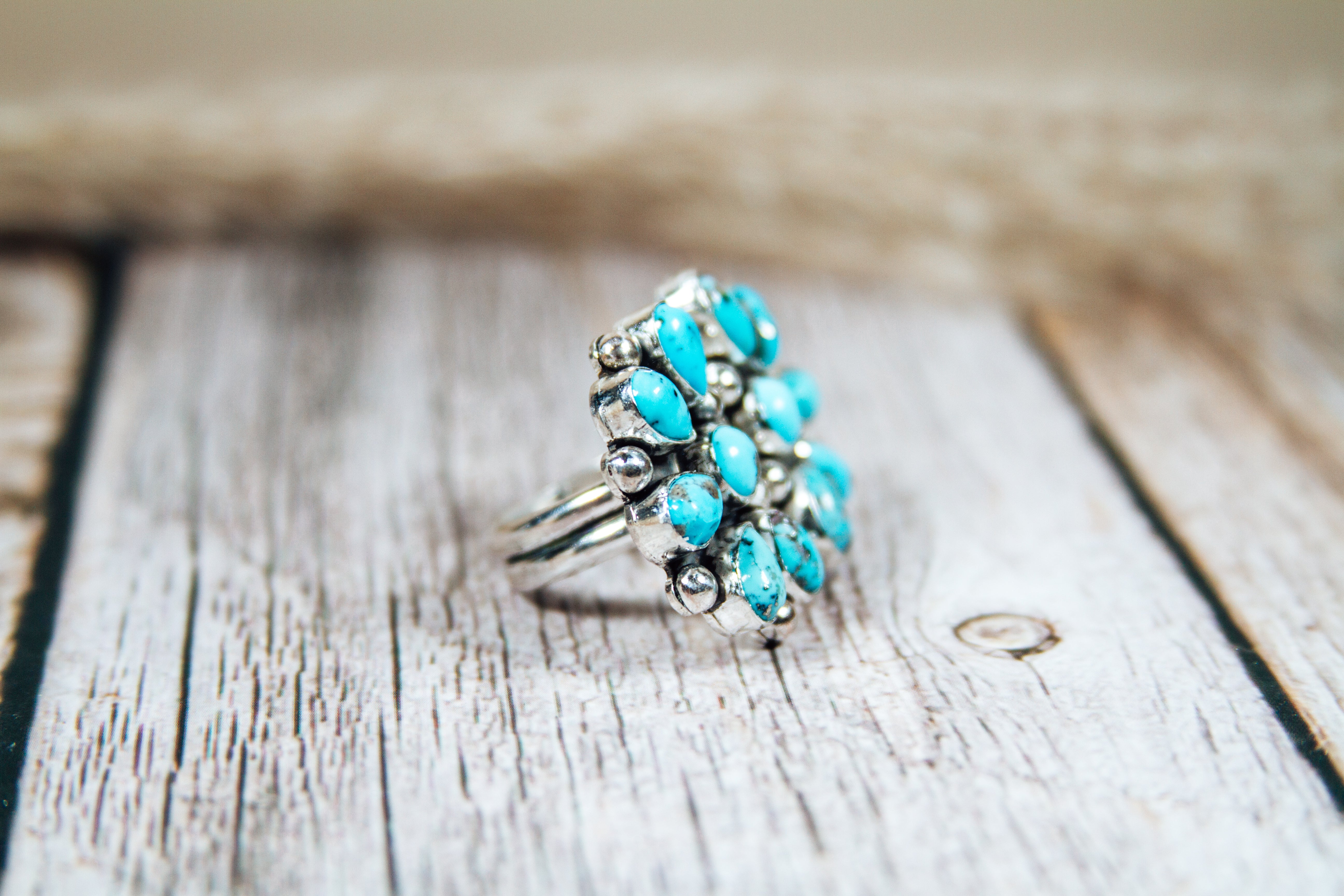 Handmade Sterling Silver Twin Bloom Kingman Turquoise Ring | Adjustable Size 8–12