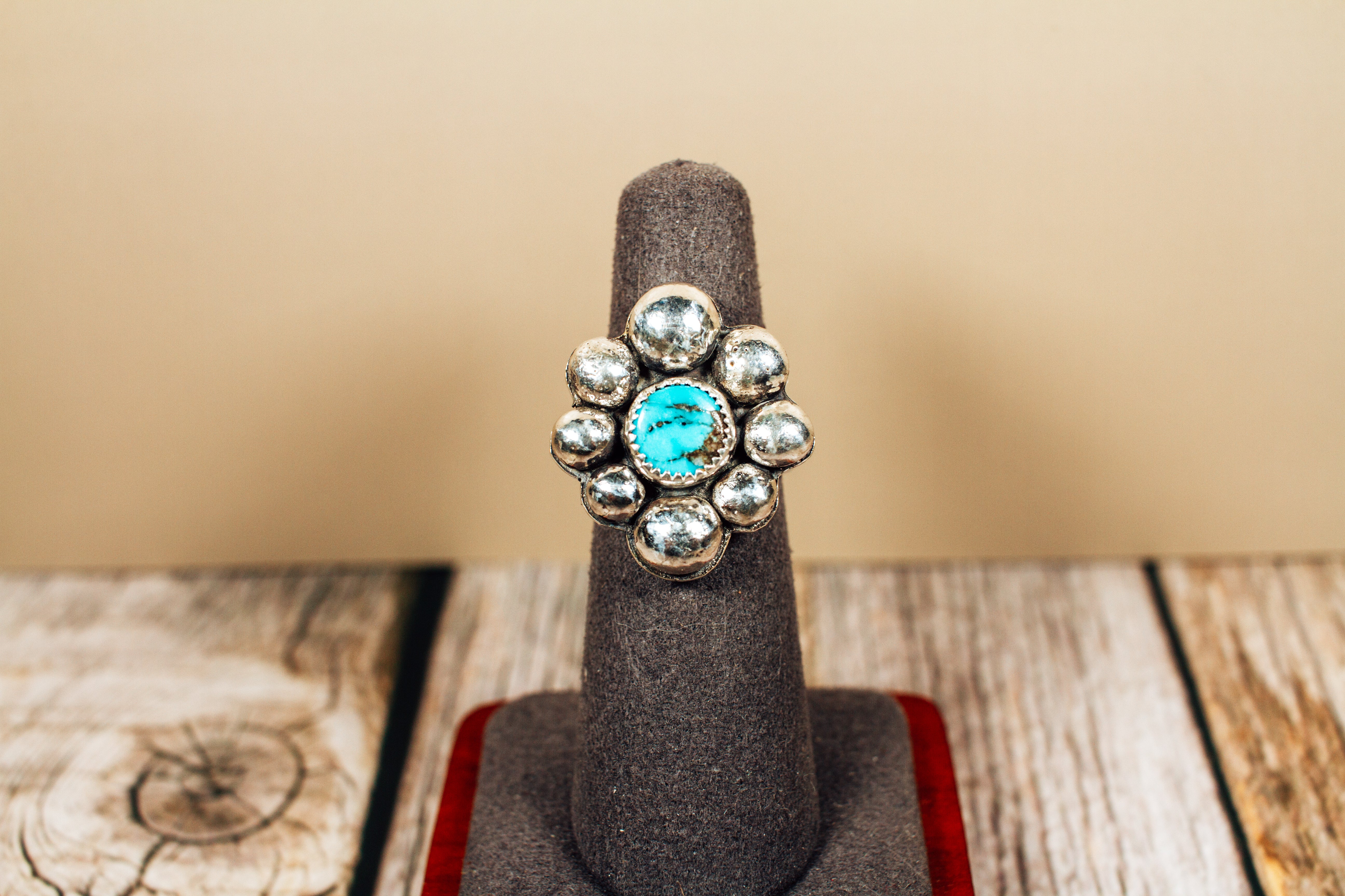 Handmade Kingman Turquoise Sterling Silver Flower Cluster Adjustable