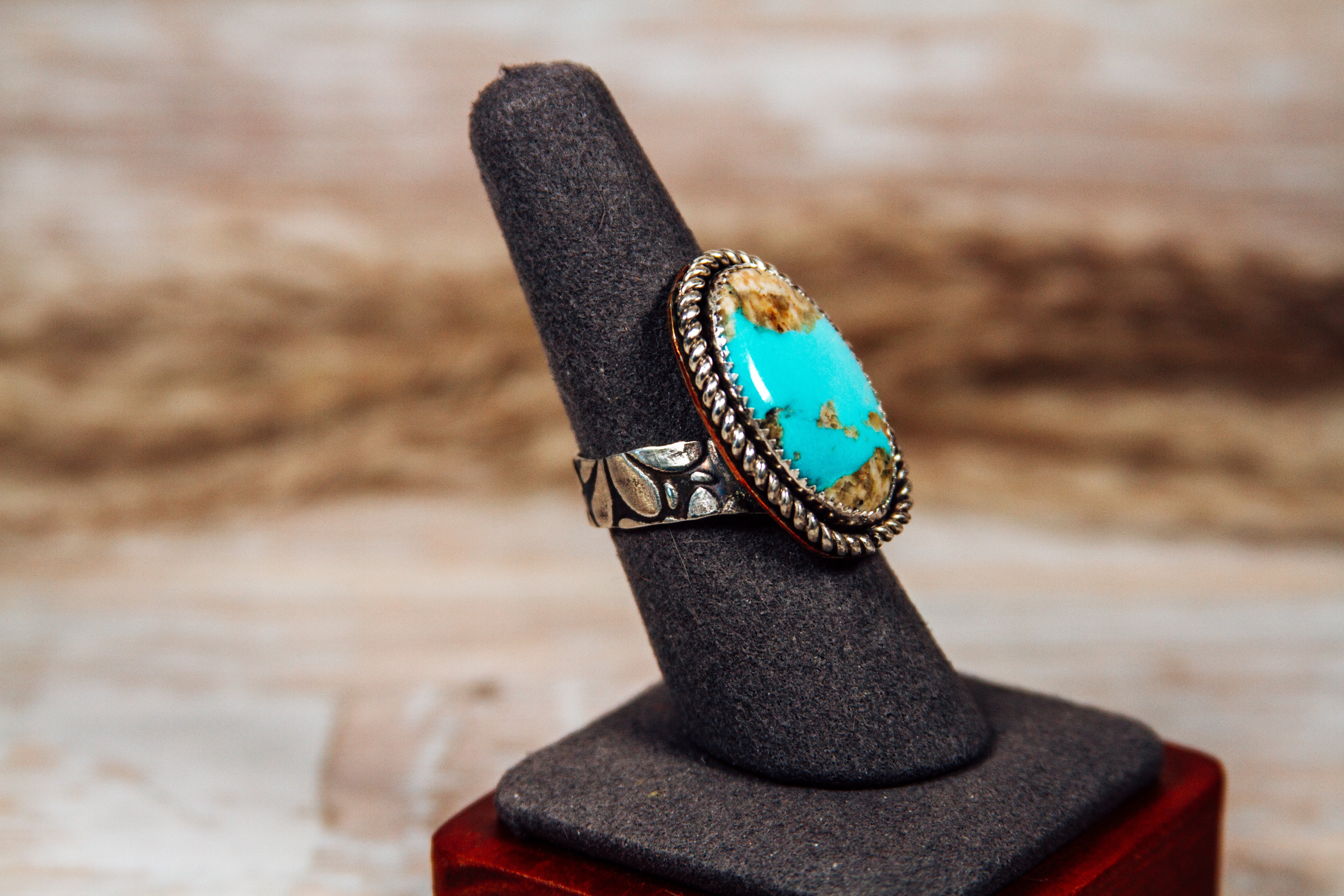 Kingman Turquoise Sterling Silver with Copper Accents Ring size 7.75