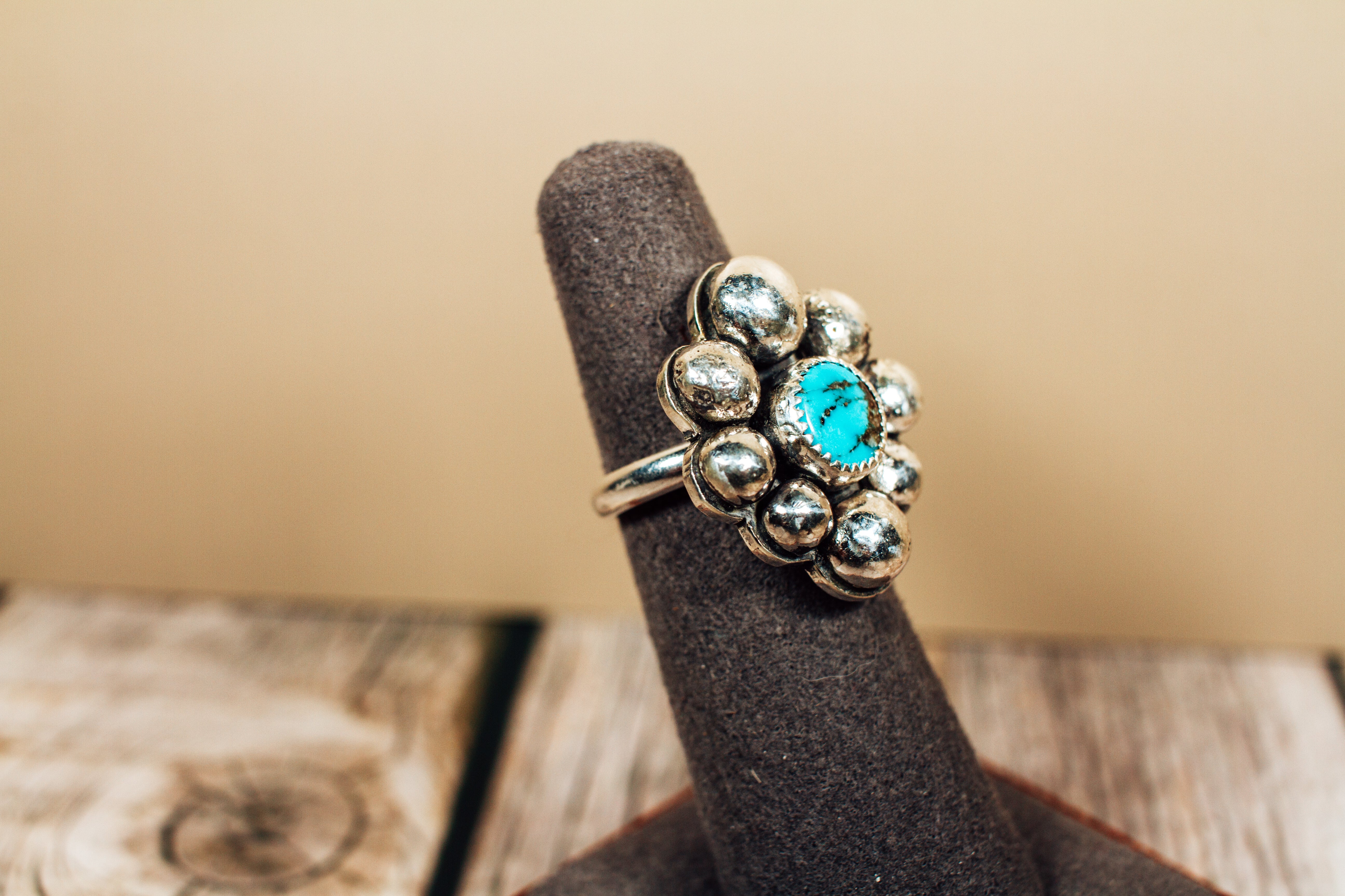 Handmade Kingman Turquoise Sterling Silver Flower Cluster Adjustable