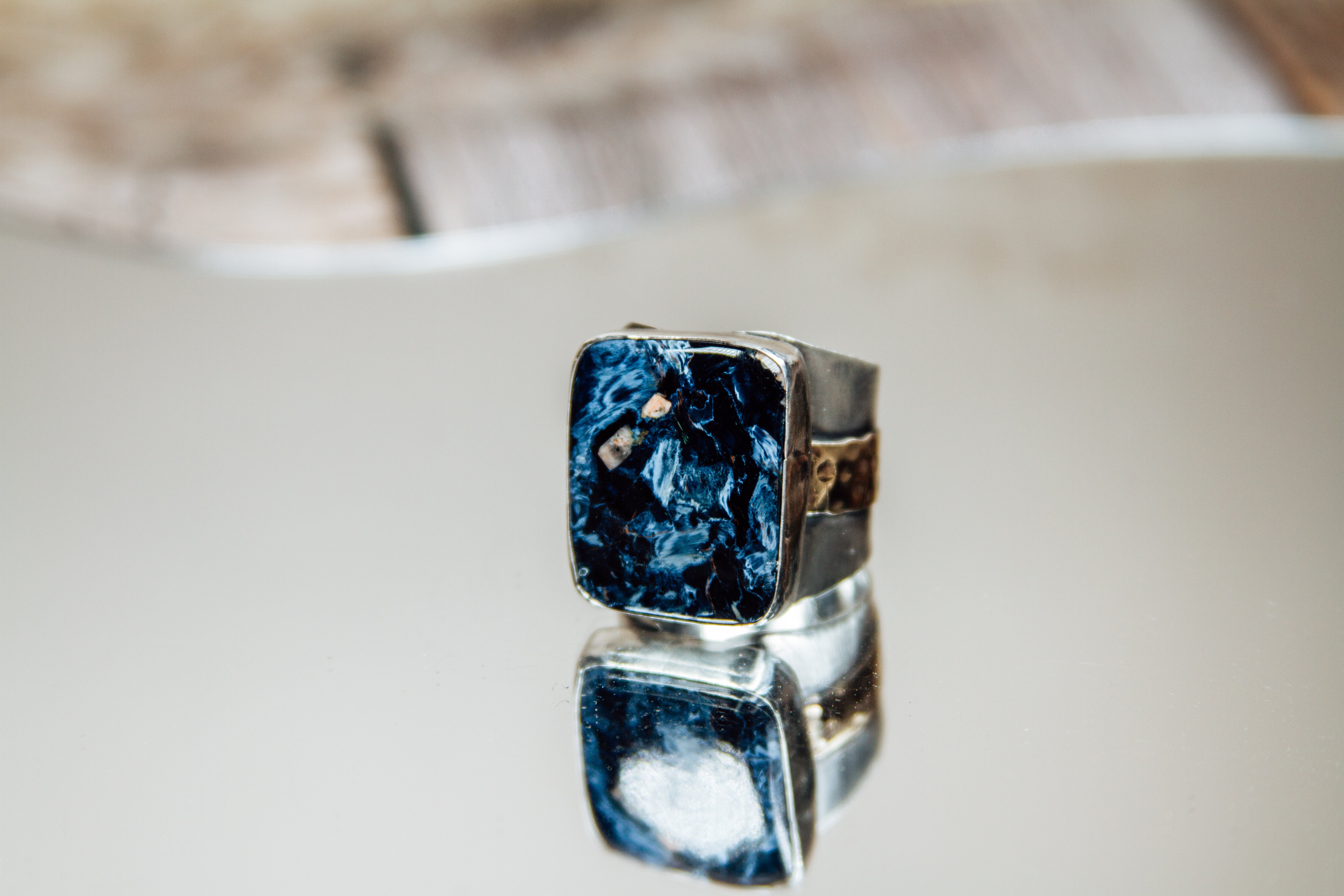 Handmade Sterling Silver & Jeweler’s Gold Ring | Pietersite Statement Ring | Size 10