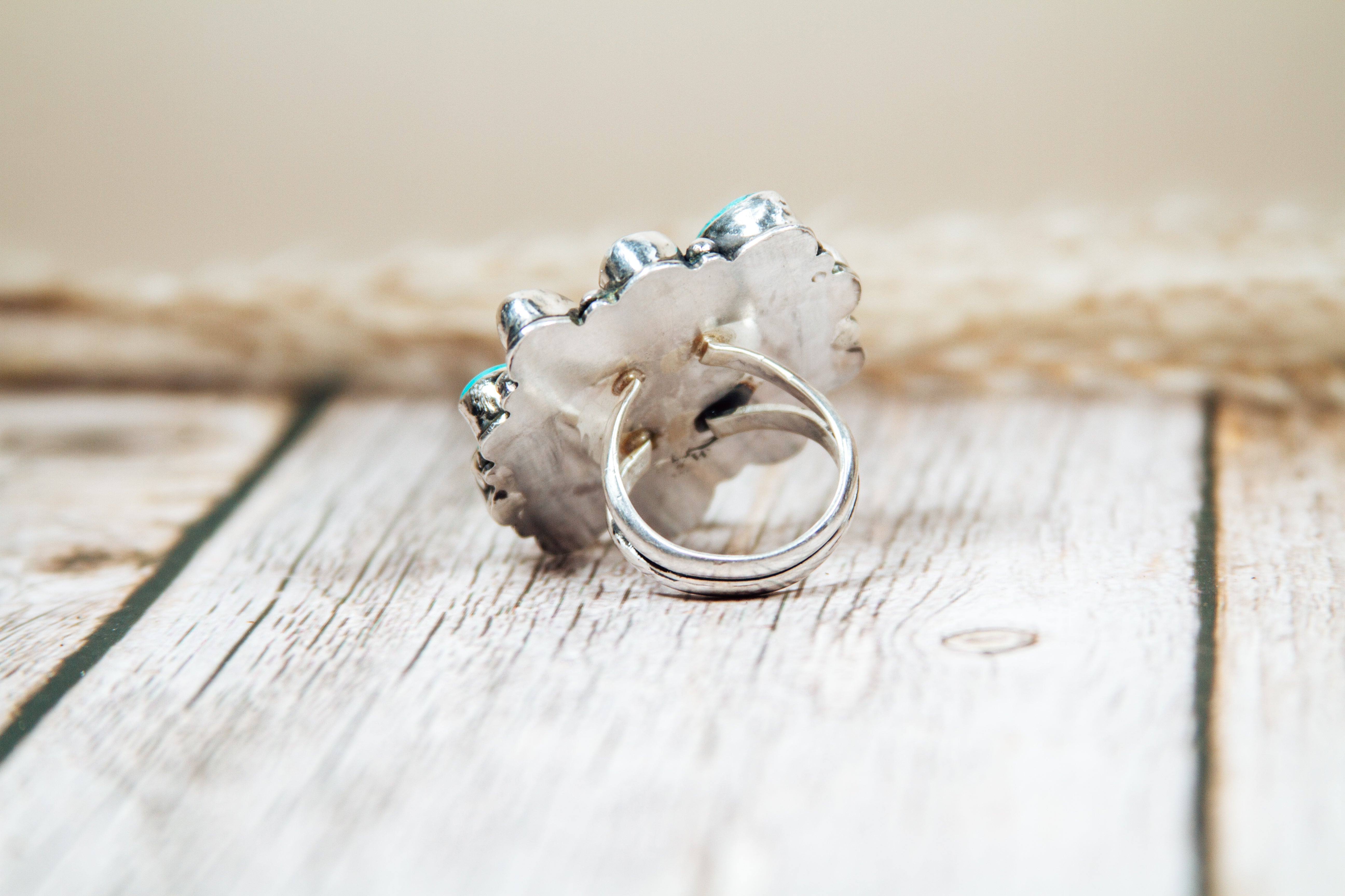 Handmade Sterling Silver Ring Kingman Turquoise and Mercury Dime Size 8.75