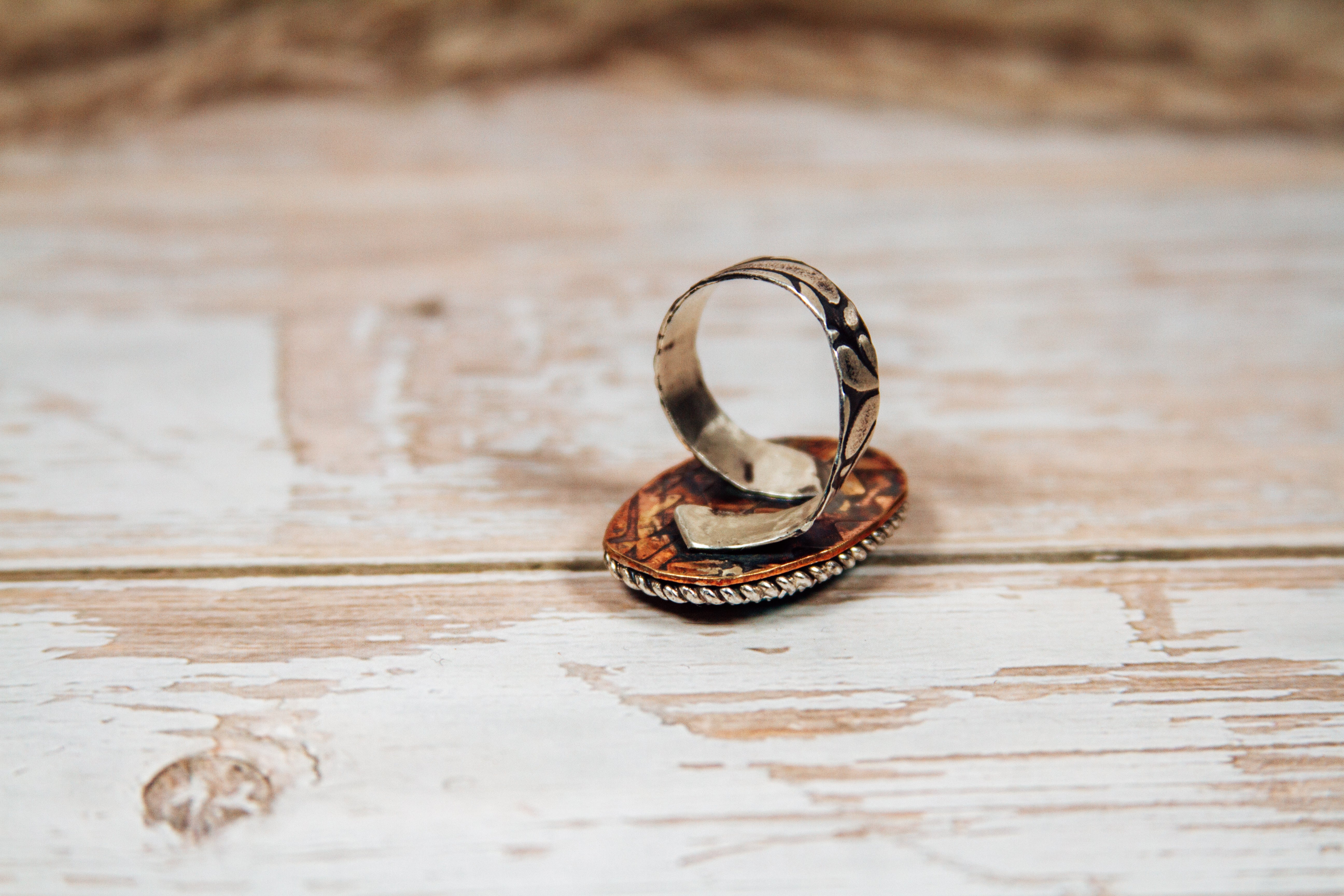 Kingman Turquoise Sterling Silver with Copper Accents Ring size 7.75