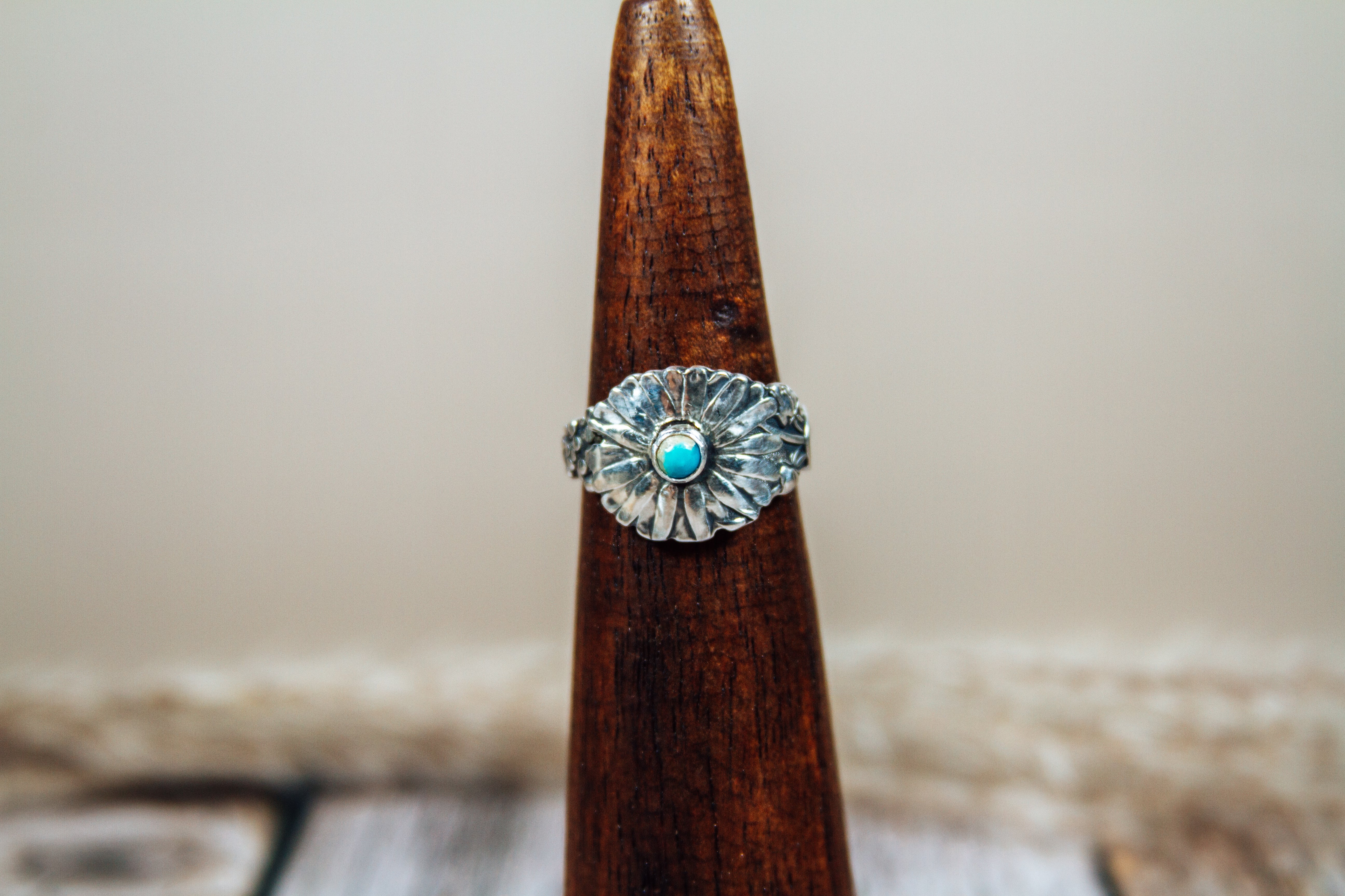 Antique Sterling Silver Spoon Ring with Kingman Turquoise | Handmade Upcycled Size 10 Ring
